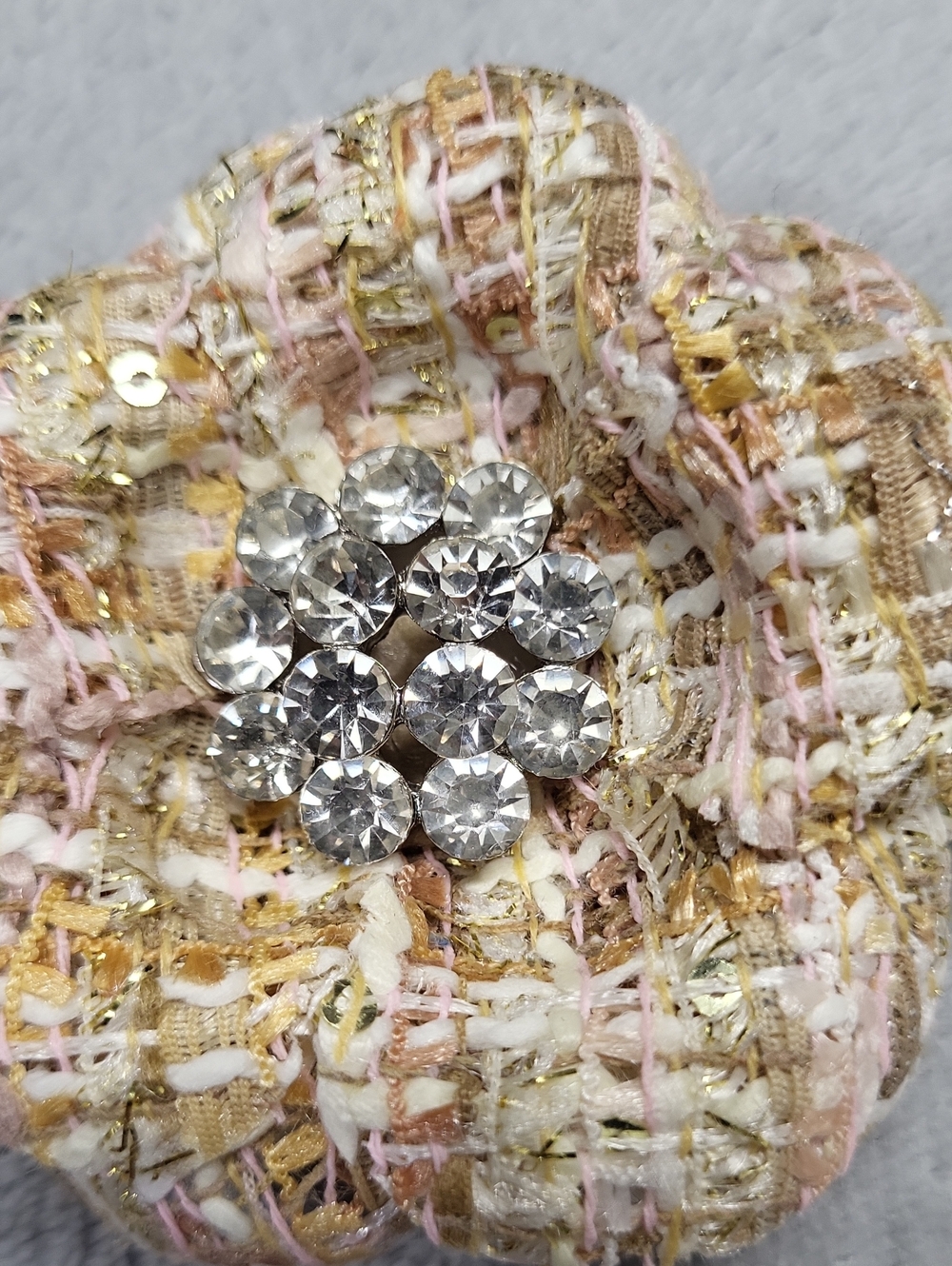 Tweed & Rhinestones Pin Clip from Japan - Picture 3 of 8